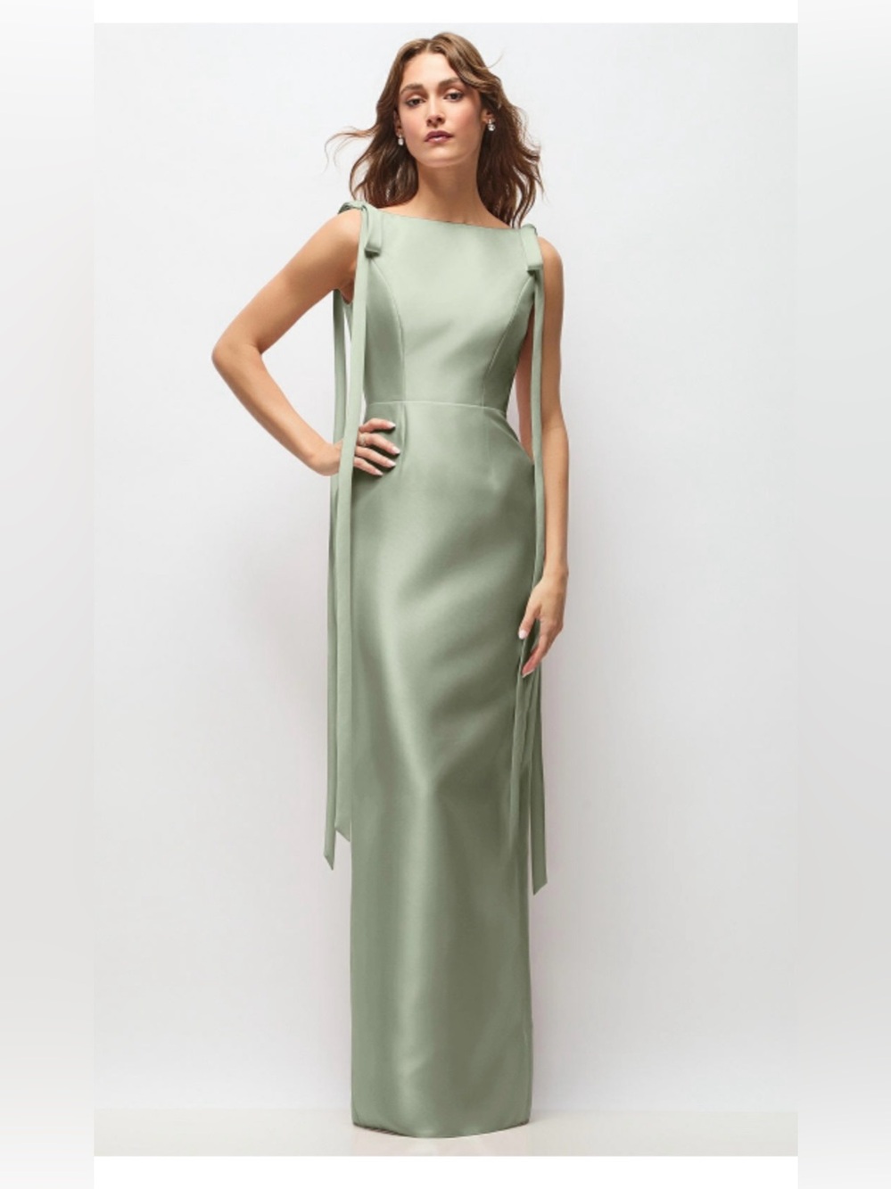 Sage Green Sleeveless Maxi Gown with Shoulder Ties